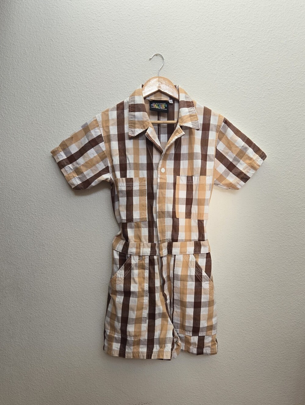 Big Bud Press limited edition Brown Gingham Short Sleeve Playsuit, Medium